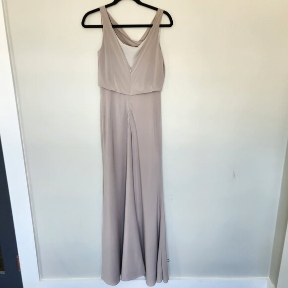 Jenny Yoo Bridesmaid Maxi Dress Cowl Neck Sleeveless Madelyn Taupe Beige Size 4 - Picture 4 of 7